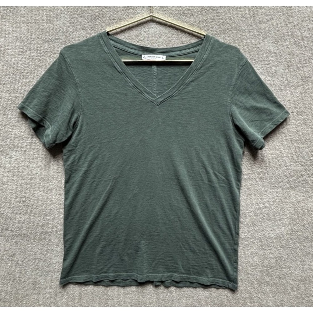 American Giant Shirt Womens Large Green V Neck Premium Slub 100% Supima Cotton L